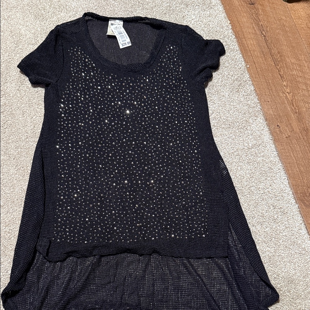 Vocal Black Short Sleeve Top with Silver Accents